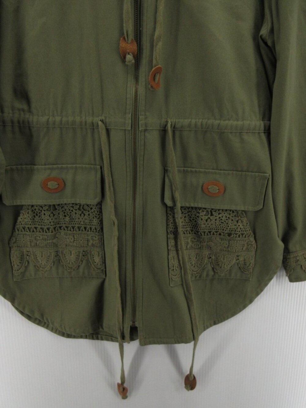 Sundance Jacket Large Olive Hoodie Crochet Lace Utility Full Zip * - Picture 4 of 12